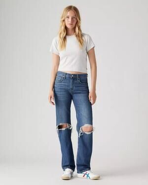 Levi's Low Pro Straight Leg Distressed Knee Jeans Medium Wash Size 28